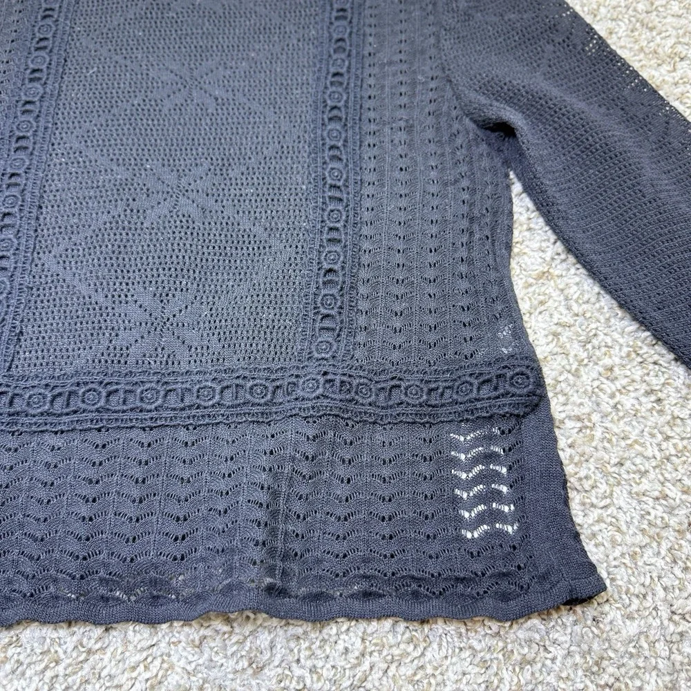 Zara Women's S Black Pointelle Lace Mock Neck Long Sleeve Knit Top Blouse Turkey
